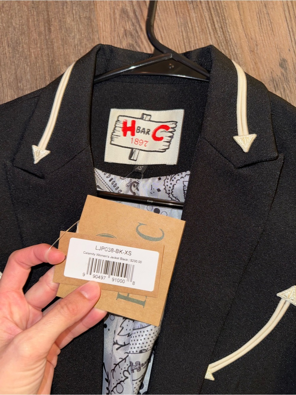 Black Cropped Blazer with Cream Contrast Trim - Picture 2 of 4